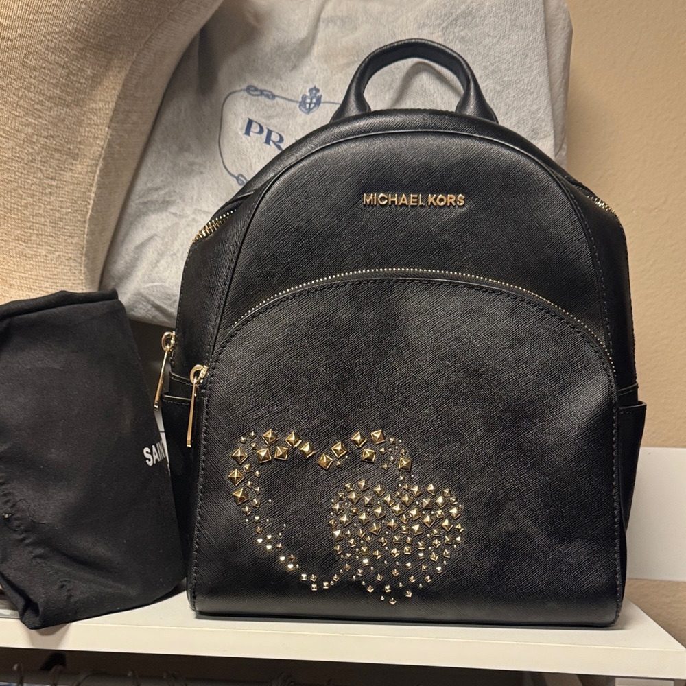 Michael Kors Black Backpack with Gold Studded Hearts Abby